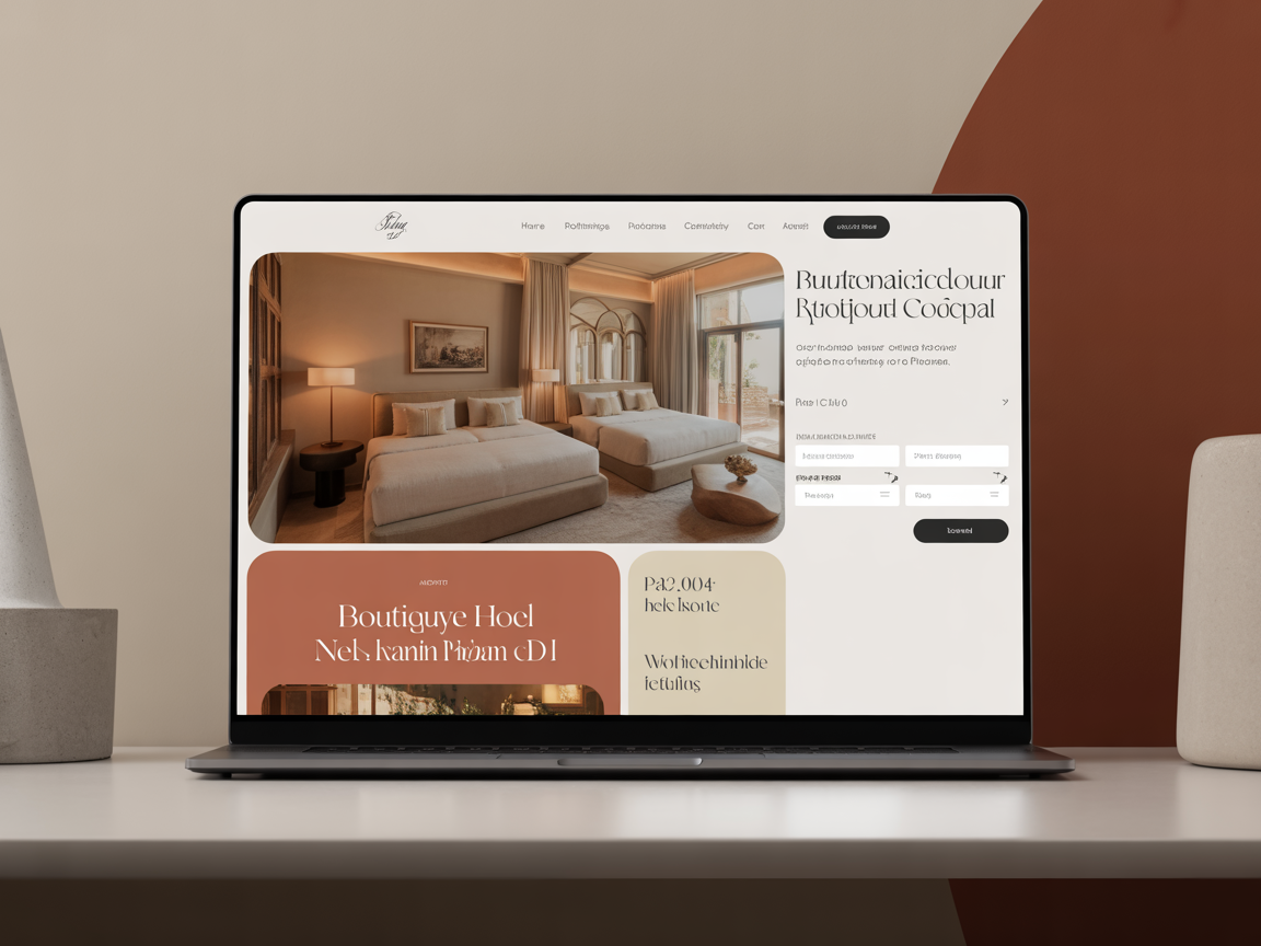Meridian Hotels website — sophisticated booking page with warm earth tones